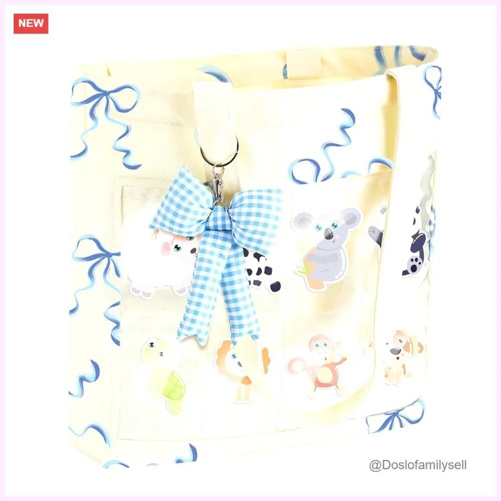 8 Grid Clear Tote Bag with Bowknot Display Case for Small Dolls
